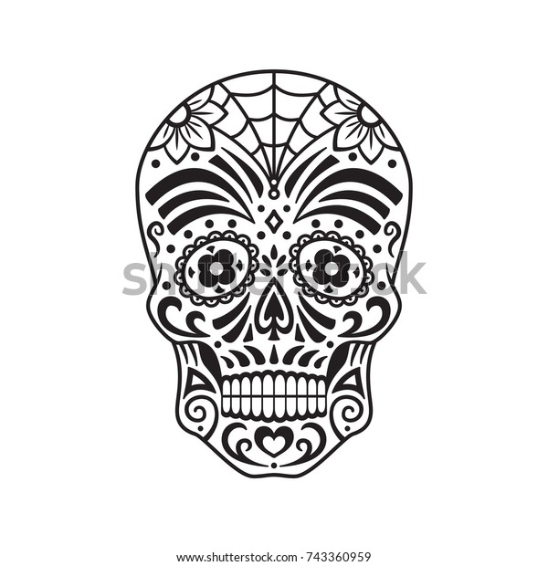 Sugar Skull Black Tattoo Mexican Day Stock Vector Royalty Free 743360959