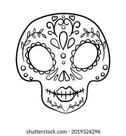 Sugar skull. Black tattoo. Silhouette. Mexican Day of the Dead.