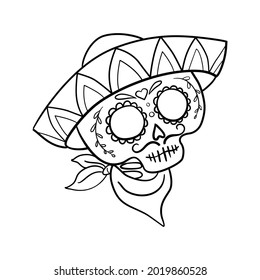 Sugar skull. Black tattoo. Silhouette. Mexican Day of the Dead.