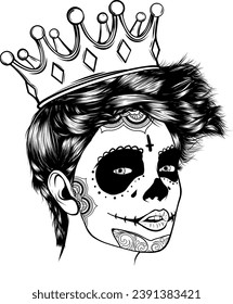 Sugar skull. Black tattoo. Silhouette. Mexican Day of the Dead.