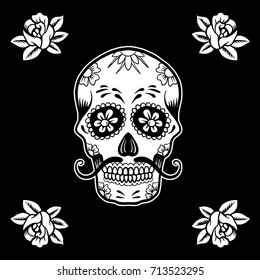 Sugar Skull Black and White Illustration