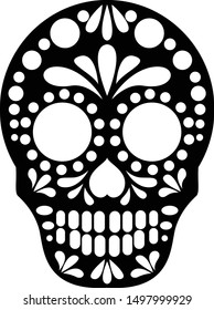 Sugar Skull Black and White Vector Silhouette