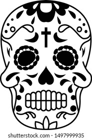 Sugar Skull Black and White Vector Silhouette