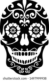 Sugar Skull Black and White Vector Silhouette