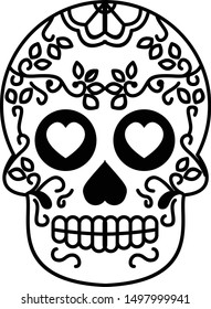 Sugar Skull Black White Vector Silhouette Stock Vector (Royalty Free ...