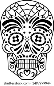 Sugar Skull Black and White Vector Silhouette