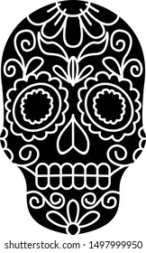 Sugar Skull Black and White Vector Silhouette