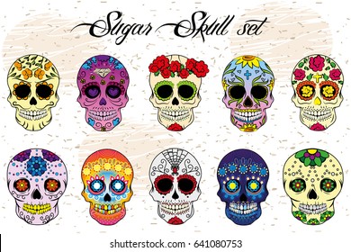 Sugar Skull bright colored set