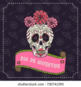 Sugar skull calavera Catrina vector illustration for Day of the Dead Mexican celebration