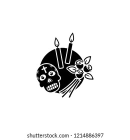 sugar skull, candles, roses icon. Element of day dead icon for mobile concept and web apps. Detailed sugar skull, candles, roses icon can be used for web and mobile