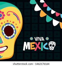 sugar skull celebration viva mexico vector illustration