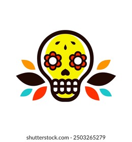 Sugar skull with colorful floral ornament for Day of the Dead celebration.