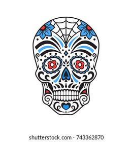 Sugar skull. Colorful tattoo. Mexican Day of the Dead. Vector illustration.
