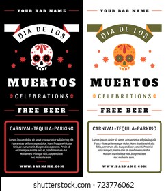 Sugar Skull colorful Vector illustration on black and white Background. Day Of The Dead Celebration Night Party promotion flyer With Traditional Mexican Skull. Dia De Los Muertos.