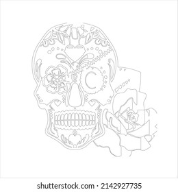 Sugar Skull coloring Book page for kids and Adults , Horror Creepy valentine's day illustration with spooky hearts,