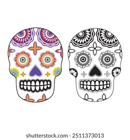 Sugar Skull Coloring Page For Adult. Mexican holiday Day of the Dead. 