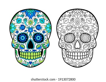 sugar skull coloring page. Sugar Skull With Floral Pattern