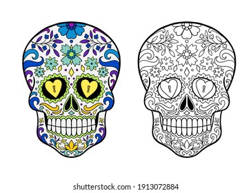 sugar skull coloring page. Mexican holiday Day of the Dead