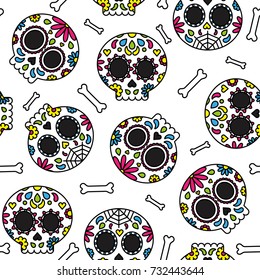 Sugar Skull Day Of The Dead Cute Seamless Pattern