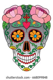 Sugar Skull  Day of the dead. Hand pencil drawing on paper.
