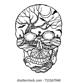 sugar skull day of the dead human head vector design illustration hand drawn