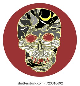 sugar skull day of the dead human head vector design illustration hand drawn