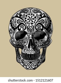 Sugar Skull. Day Of The Dead Mexican symbol. Vintage engraving stylized drawing. Vector illustration