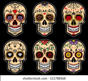 Vector Illustration Set Skulls Mexican Tradition Stock Vector (Royalty ...