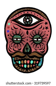 sugar skull day of the dead, third eye concept, abstract, vector illustration design
