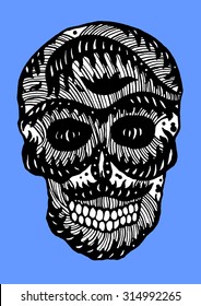 sugar skull day of the dead, wave pattern design vector illustration, black and white, sea ocean abstract concept