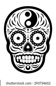 sugar skull day of the dead, yin and yang design, black and white, vector