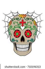 Sugar Skull day of the dead.Hand drawing and make graphic vector.