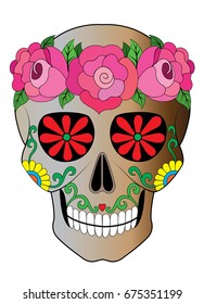 Sugar Skull Day of the dead.Hand pencil drawing on paper.