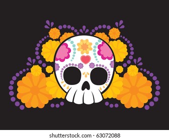 Sugar skull from Day of the Death. Cool Vector Style.