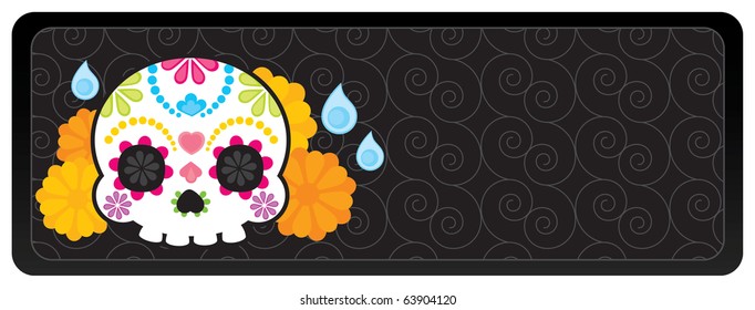 Sugar skull from Day of the Death. Cool Vector Style. Banner.