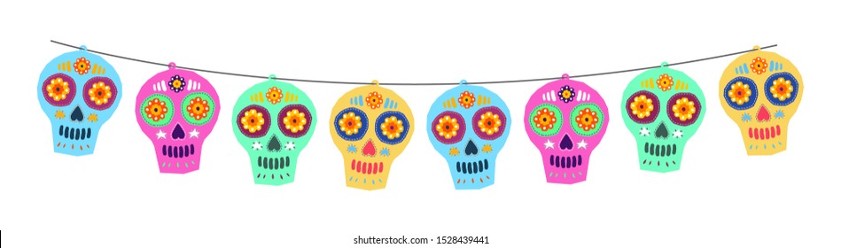 Sugar Skull Day of the Death Traditional vector crafted decorations.