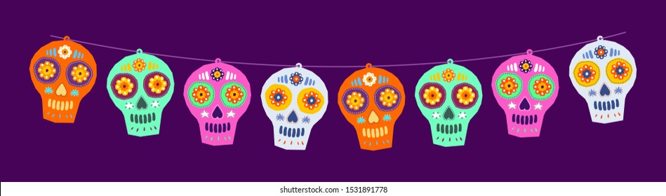 Sugar Skull Day of the Death Traditional vector crafted decorations.