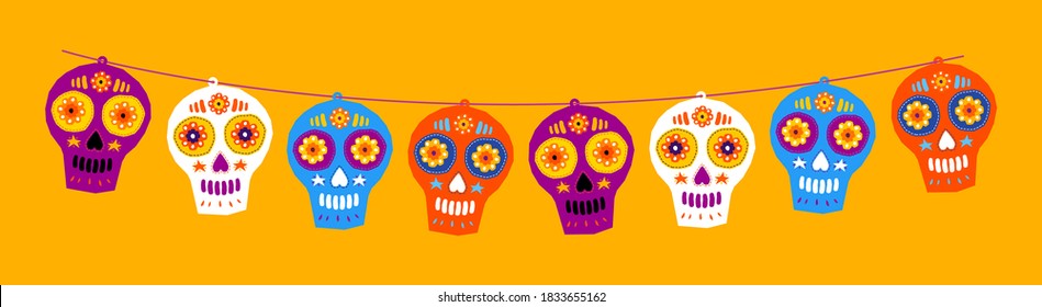 Sugar Skull Day of the Death Traditional vector crafted decorations.