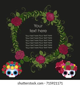 Sugar skull from Day of the Death. Vector illustration card. 