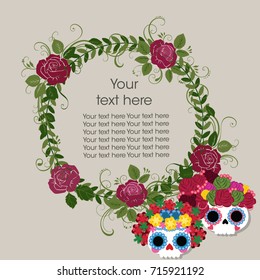 Sugar skull from Day of the Death. Vector illustration card. 