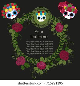 Sugar skull from Day of the Death. Vector illustration card. 