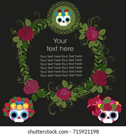 Sugar skull from Day of the Death. Vector illustration card. 