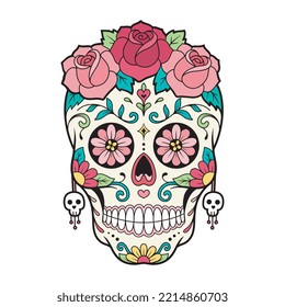 Sugar skull day of the day mask with rose flower illustration