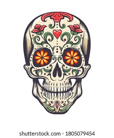 Sugar Skull decorated to Day of the Dead (Dia de los Muertos) sugar skull, or calavera. Vector illustration
