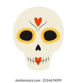 Sugar skull Decorative faces with hearts, lines and abstract flower around eyes. Mexican tradition