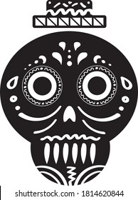 Diseño del cráneo de azúcar para el festival Dia de Los Muertos de México. Día de la muerta celebración latina cara malvada. Máscara de ornamento macabro para Halloween o el Día de Todos los Santos. Ilustración del vector mortal de huesos negros