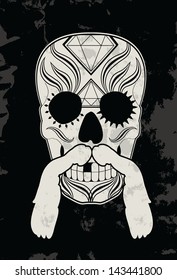 Sugar skull design with mustache and grunge background