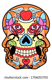 sugar skull design rose,heart,wing and more detail