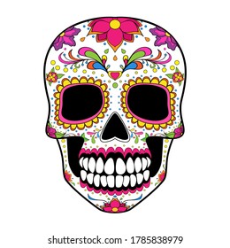 Sugar skull Dia de los Muertos, Day of the Dead, calavera . Vector illustration isolated on white background.