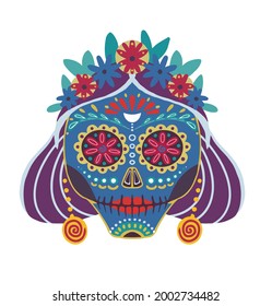 Sugar Skull with diamonds, flowers and ornaments. Day Of The Dead. Vector illustration human head bones halloween tattoo dia de los muertos vector set